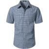 JEMITOP Mens Lightweight Slim Fit Short Sleeve Button Down Shirt Business Casual Plaid Dress Shirts with Pocket(Blue Gingham)