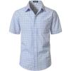 JEMITOP Mens Lightweight Slim Fit Short Sleeve Button Down Shirt Business Casual Plaid Dress Shirts with Pocket(Blue Purple Gingham)