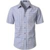 JEMITOP Mens Lightweight Slim Fit Short Sleeve Button Down Shirt Business Casual Plaid Dress Shirts with Pocket(Blue Red Gingham)