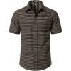 JEMITOP Mens Lightweight Slim Fit Short Sleeve Button Down Shirt Business Casual Plaid Dress Shirts with Pocket(Brown Gingham)