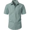 JEMITOP Mens Lightweight Slim Fit Short Sleeve Button Down Shirt Business Casual Plaid Dress Shirts with Pocket(Green Gingham)