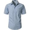 JEMITOP Mens Lightweight Slim Fit Short Sleeve Button Down Shirt Business Casual Plaid Dress Shirts with Pocket(Light Blue Gingham)