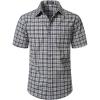 JEMITOP Mens Lightweight Slim Fit Short Sleeve Button Down Shirt Business Casual Plaid Dress Shirts with Pocket(Navy Beige Gingham)
