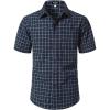 JEMITOP Mens Lightweight Slim Fit Short Sleeve Button Down Shirt Business Casual Plaid Dress Shirts with Pocket(Navy Blue Gingham)