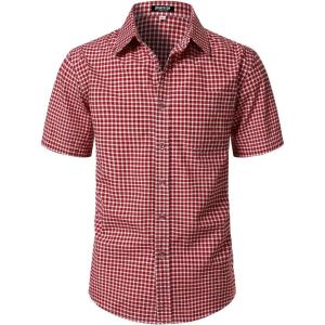 JEMITOP Mens Lightweight Slim Fit Short Sleeve Button Down Shirt Business Casual Plaid Dress Shirts with Pocket(Red Gingham)