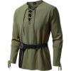 JEMITOP Men’s Pirate Renaissance Cotton Arm Banded Shirt Long Sleeve Lace Up Costume for Medieval Viking Without Belt(Army Green)