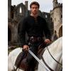 JEMITOP Men’s Pirate Renaissance Cotton Arm Banded Shirt Long Sleeve Lace Up Costume for Medieval Viking Without Belt(Black)