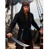 JEMITOP Men’s Pirate Renaissance Cotton Arm Banded Shirt Long Sleeve Lace Up Costume for Medieval Viking Without Belt(Black)