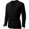 JEMITOP Men’s Pirate Renaissance Cotton Arm Banded Shirt Long Sleeve Lace Up Costume for Medieval Viking Without Belt(Black)