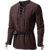 JEMITOP Men’s Pirate Renaissance Cotton Arm Banded Shirt Long Sleeve Lace Up Costume for Medieval Viking Without Belt(Dark Brown)