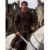 JEMITOP Men’s Pirate Renaissance Cotton Arm Banded Shirt Long Sleeve Lace Up Costume for Medieval Viking Without Belt(Dark Brown)