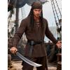 JEMITOP Men’s Pirate Renaissance Cotton Arm Banded Shirt Long Sleeve Lace Up Costume for Medieval Viking Without Belt(Dark Brown)