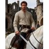 JEMITOP Men’s Pirate Renaissance Cotton Arm Banded Shirt Long Sleeve Lace Up Costume for Medieval Viking Without Belt(Khaki)