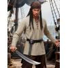 JEMITOP Men’s Pirate Renaissance Cotton Arm Banded Shirt Long Sleeve Lace Up Costume for Medieval Viking Without Belt(Khaki)
