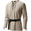 JEMITOP Men’s Pirate Renaissance Cotton Arm Banded Shirt Long Sleeve Lace Up Costume for Medieval Viking Without Belt(Khaki)