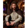 JEMITOP Men’s Pirate Renaissance Cotton Arm Banded Shirt Long Sleeve Lace Up Costume for Medieval Viking Without Belt(Khaki)