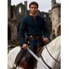 JEMITOP Men’s Pirate Renaissance Cotton Arm Banded Shirt Long Sleeve Lace Up Costume for Medieval Viking Without Belt(Navy Blue)