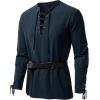 JEMITOP Men’s Pirate Renaissance Cotton Arm Banded Shirt Long Sleeve Lace Up Costume for Medieval Viking Without Belt(Navy Blue)
