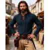JEMITOP Men’s Pirate Renaissance Cotton Arm Banded Shirt Long Sleeve Lace Up Costume for Medieval Viking Without Belt(Navy Blue)