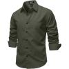 JEMITOP Mens Stretch Vintage Slim Fit Button Down Shirts Business Casual Long Sleeve Dress Shirt(Army Green)
