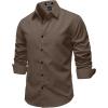 JEMITOP Mens Stretch Vintage Slim Fit Button Down Shirts Business Casual Long Sleeve Dress Shirt(Brown)