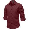 JEMITOP Mens Stretch Vintage Slim Fit Button Down Shirts Business Casual Long Sleeve Dress Shirt(Burgundy)