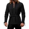 JEMITOP Men’s Pirate Renaissance Cotton Arm Banded Shirt Long Sleeve Lace Up Costume for Medieval Viking Without Belt(Black)