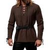 JEMITOP Men’s Pirate Renaissance Cotton Arm Banded Shirt Long Sleeve Lace Up Costume for Medieval Viking Without Belt(Dark Brown)