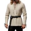 JEMITOP Men’s Pirate Renaissance Cotton Arm Banded Shirt Long Sleeve Lace Up Costume for Medieval Viking Without Belt(Khaki)