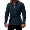 JEMITOP Men’s Pirate Renaissance Cotton Arm Banded Shirt Long Sleeve Lace Up Costume for Medieval Viking Without Belt(Navy Blue)