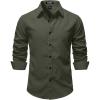 JEMITOP Mens Stretch Vintage Slim Fit Button Down Shirts Business Casual Long Sleeve Dress Shirt(Army Green)
