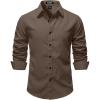 JEMITOP Mens Stretch Vintage Slim Fit Button Down Shirts Business Casual Long Sleeve Dress Shirt(Brown)