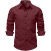 JEMITOP Mens Stretch Vintage Slim Fit Button Down Shirts Business Casual Long Sleeve Dress Shirt(Burgundy)