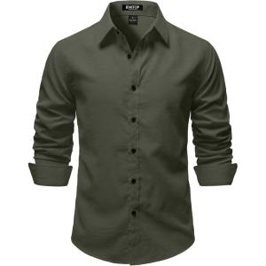 JEMITOP Mens Stretch Vintage Slim Fit Button Down Shirts Business Casual Long Sleeve Dress Shirt(Army Green)