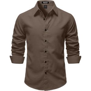 JEMITOP Mens Stretch Vintage Slim Fit Button Down Shirts Business Casual Long Sleeve Dress Shirt(Brown)