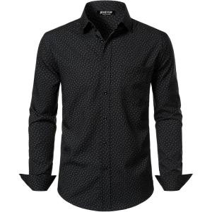 JEMITOP Men’s Stretch Regular Fit Long Sleeve Dress Shirts Lightweight Business Casual Button Down Shirts with Pocket(Black White Pattern)