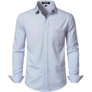 JEMITOP Men’s Stretch Regular Fit Long Sleeve Dress Shirts Lightweight Business Casual Button Down Shirts with Pocket(White Blue Polka Dots)