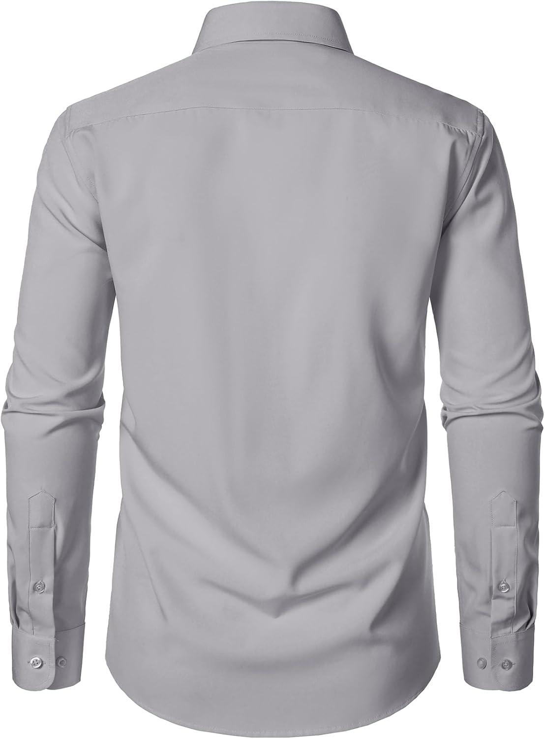 imageJEMITOP Mens Stretch Regular Fit Long Sleeve Dress Shirts Business Casual Button Down Shirts with PocketGrey