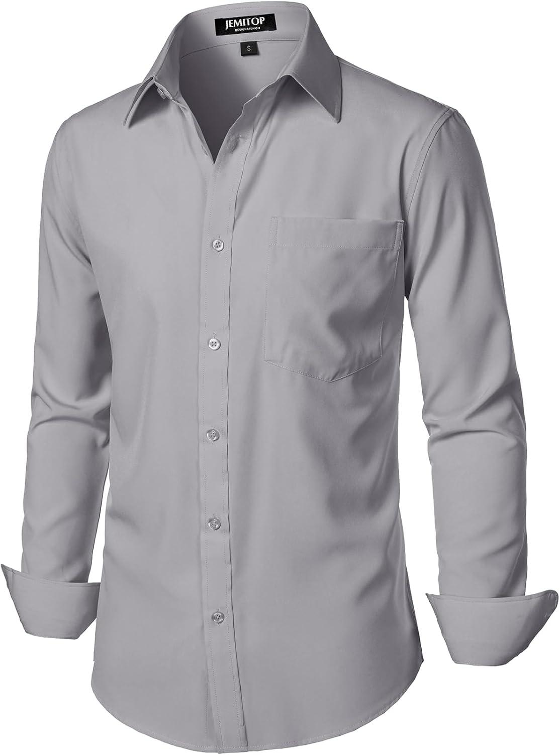 imageJEMITOP Mens Stretch Regular Fit Long Sleeve Dress Shirts Business Casual Button Down Shirts with PocketGrey