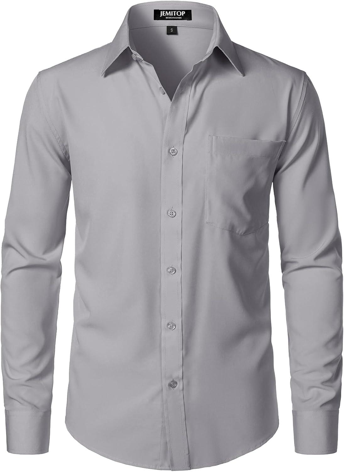 imageJEMITOP Mens Stretch Regular Fit Long Sleeve Dress Shirts Business Casual Button Down Shirts with PocketGrey