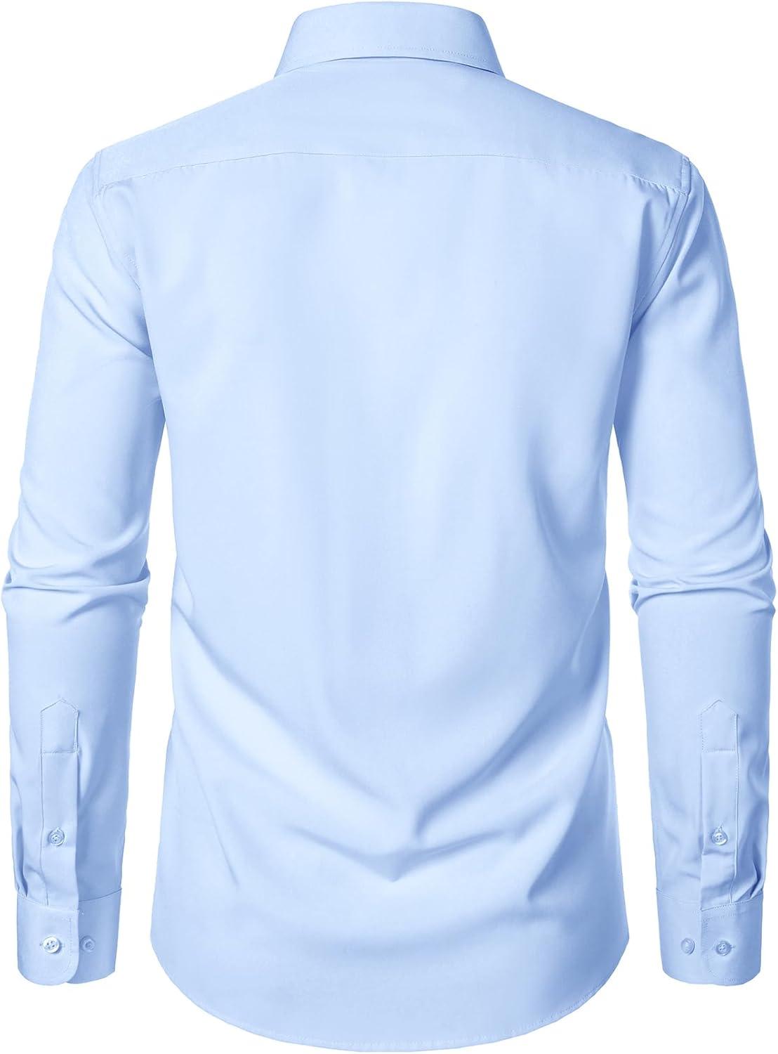 imageJEMITOP Mens Stretch Regular Fit Long Sleeve Dress Shirts Business Casual Button Down Shirts with PocketLight Blue