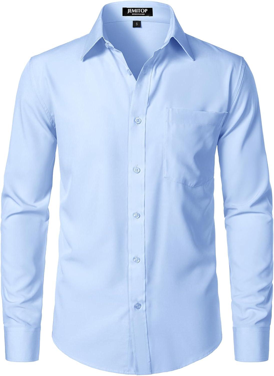 imageJEMITOP Mens Stretch Regular Fit Long Sleeve Dress Shirts Business Casual Button Down Shirts with PocketLight Blue