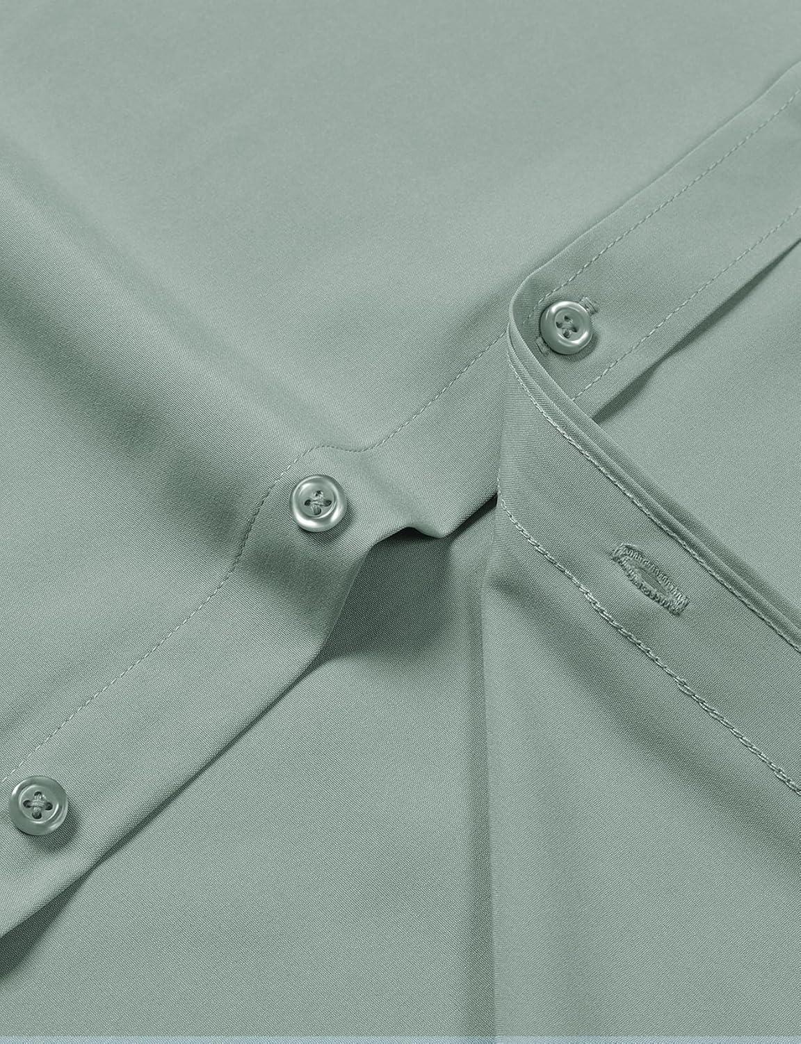 imageJEMITOP Mens Stretch Regular Fit Long Sleeve Dress Shirts Business Casual Button Down Shirts with PocketLight Green