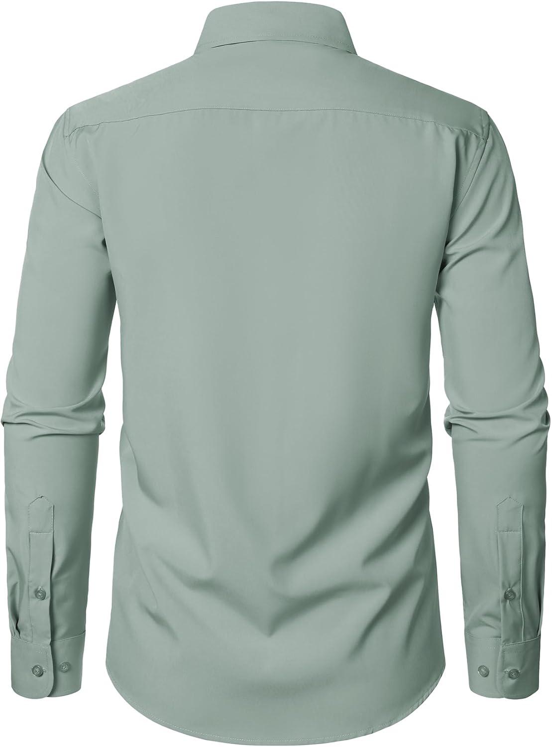 imageJEMITOP Mens Stretch Regular Fit Long Sleeve Dress Shirts Business Casual Button Down Shirts with PocketLight Green