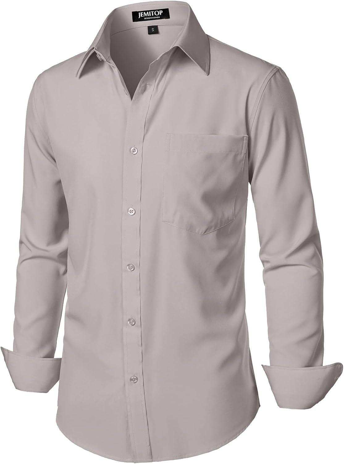 imageJEMITOP Mens Stretch Regular Fit Long Sleeve Dress Shirts Business Casual Button Down Shirts with PocketLight Grey
