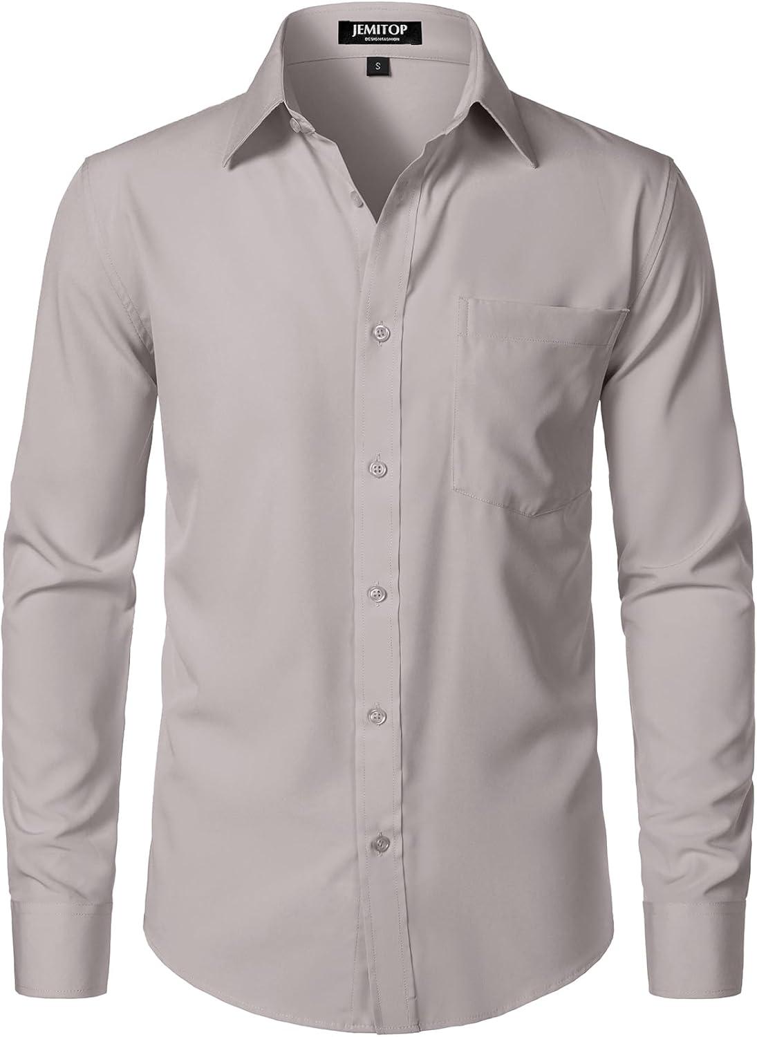imageJEMITOP Mens Stretch Regular Fit Long Sleeve Dress Shirts Business Casual Button Down Shirts with PocketLight Grey