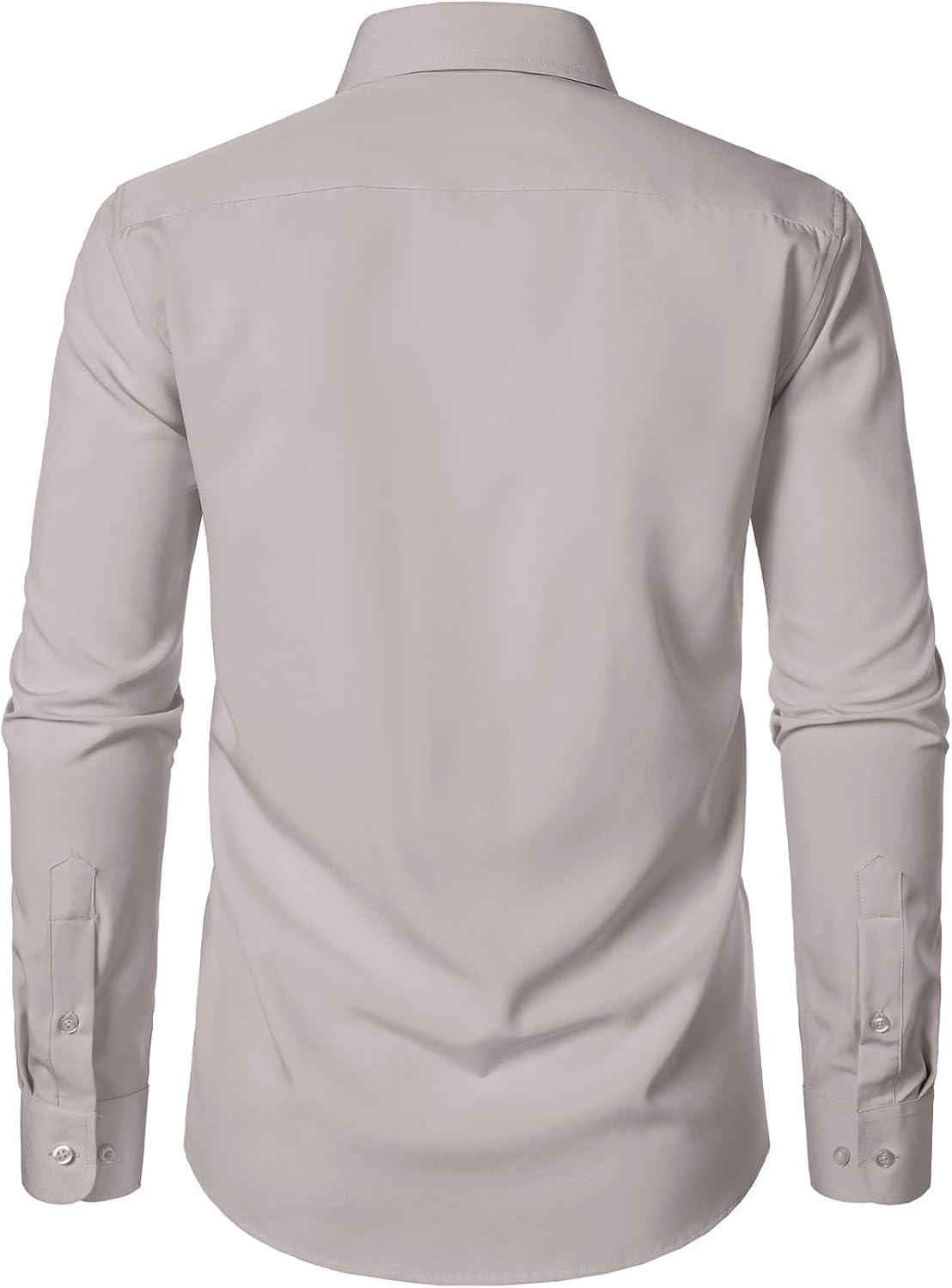 imageJEMITOP Mens Stretch Regular Fit Long Sleeve Dress Shirts Business Casual Button Down Shirts with PocketLight Grey