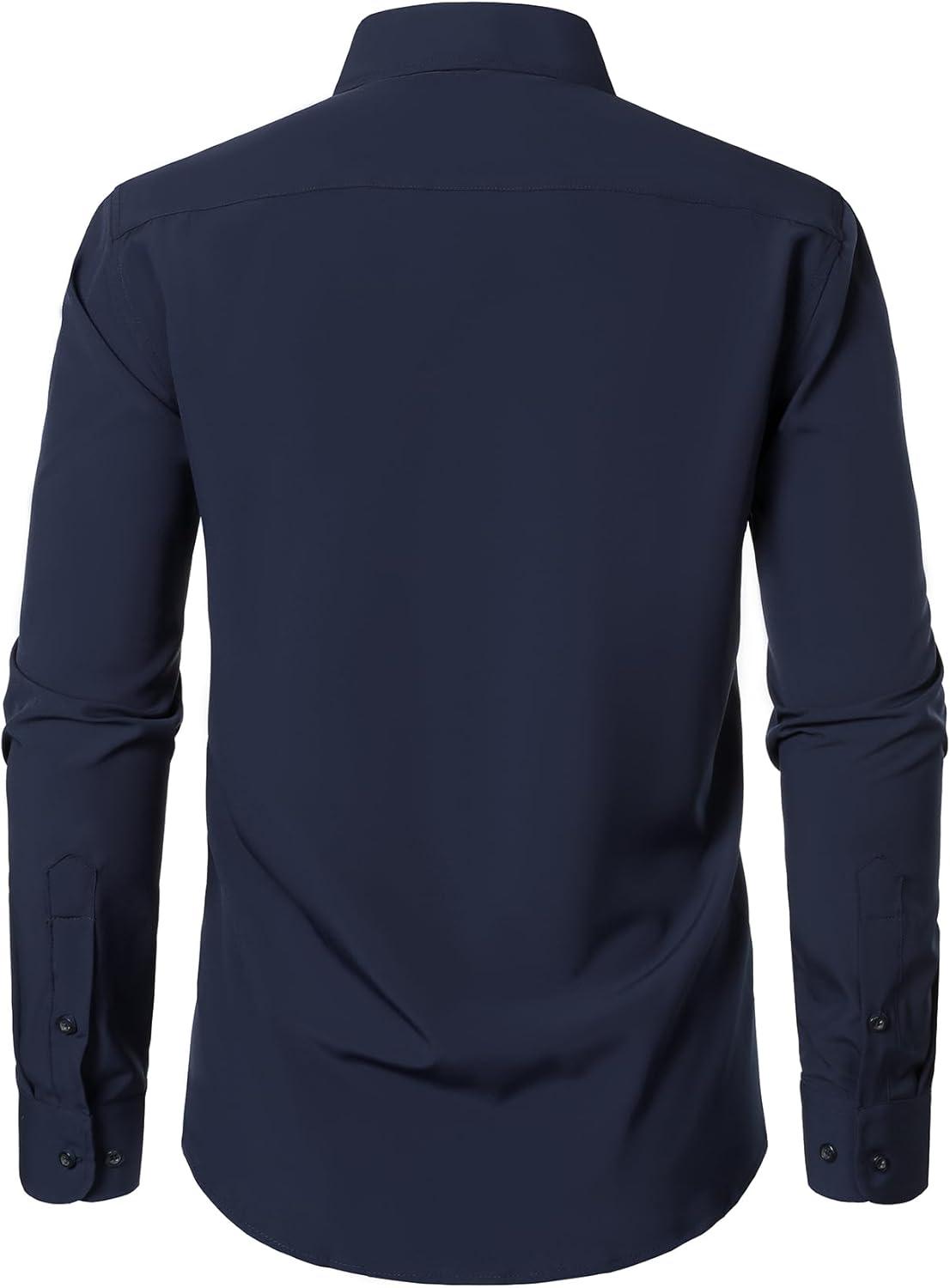imageJEMITOP Mens Stretch Regular Fit Long Sleeve Dress Shirts Business Casual Button Down Shirts with PocketNavy Blue