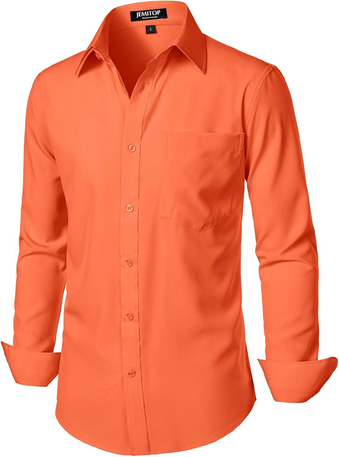 imageJEMITOP Mens Stretch Regular Fit Long Sleeve Dress Shirts Business Casual Button Down Shirts with PocketOrange