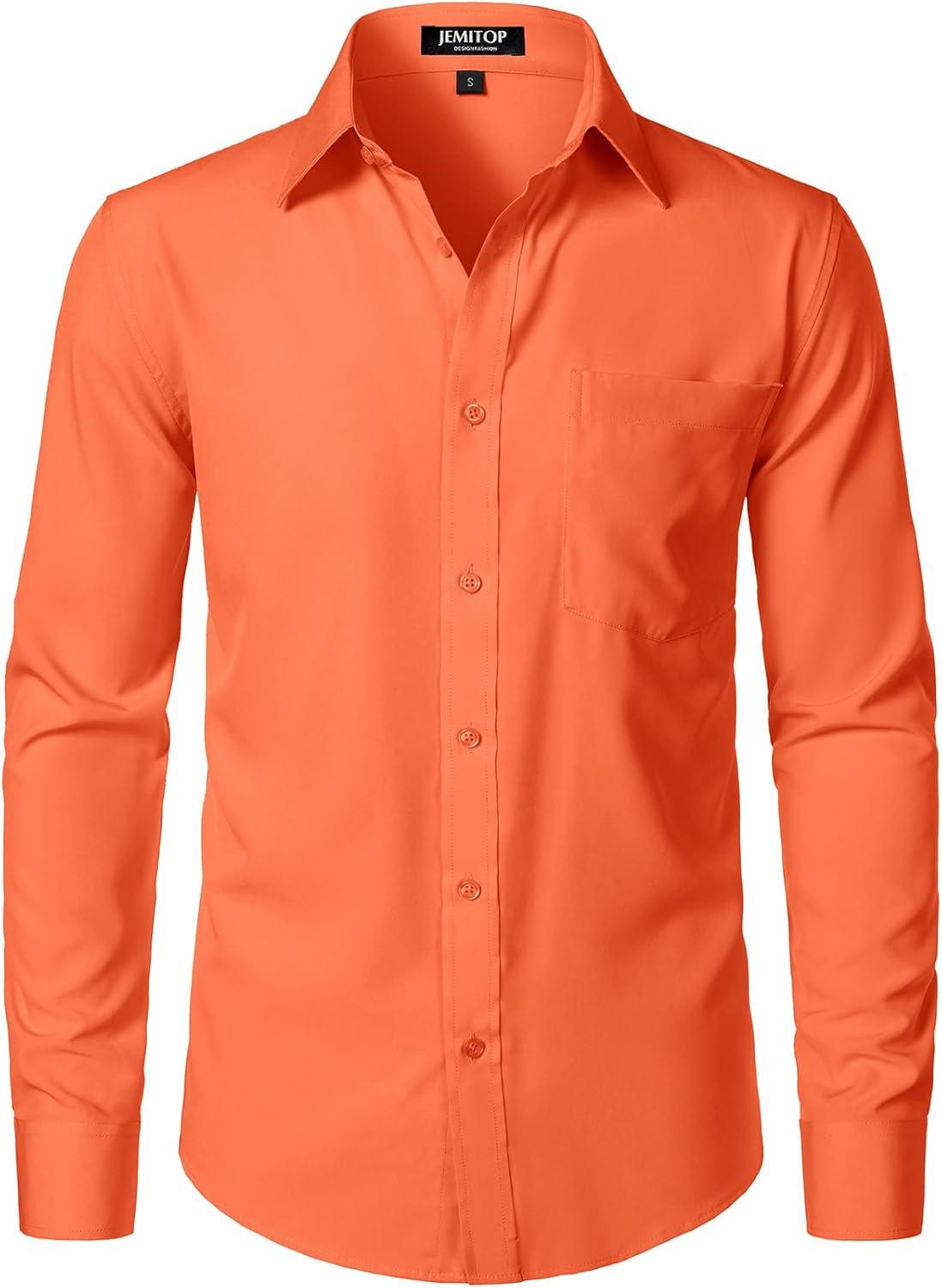 imageJEMITOP Mens Stretch Regular Fit Long Sleeve Dress Shirts Business Casual Button Down Shirts with PocketOrange